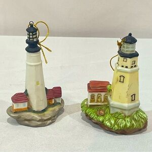 Vintage Cosmos Lighthouse Christmas Ornaments Split Rock Portland Head 2 Pcs